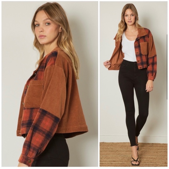 BNWT Cognac plaid and corduroy jacket - Picture 5 of 8